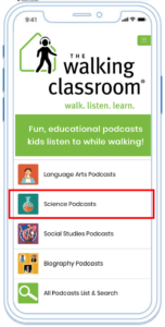 Choose a podcast category from the Walking Classroom mobile app