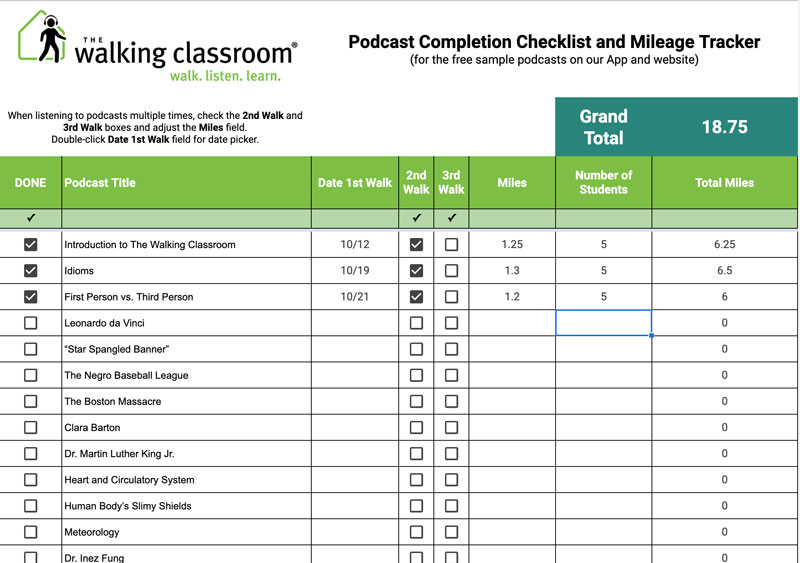 Podcast Checklist and Mileage Tracker